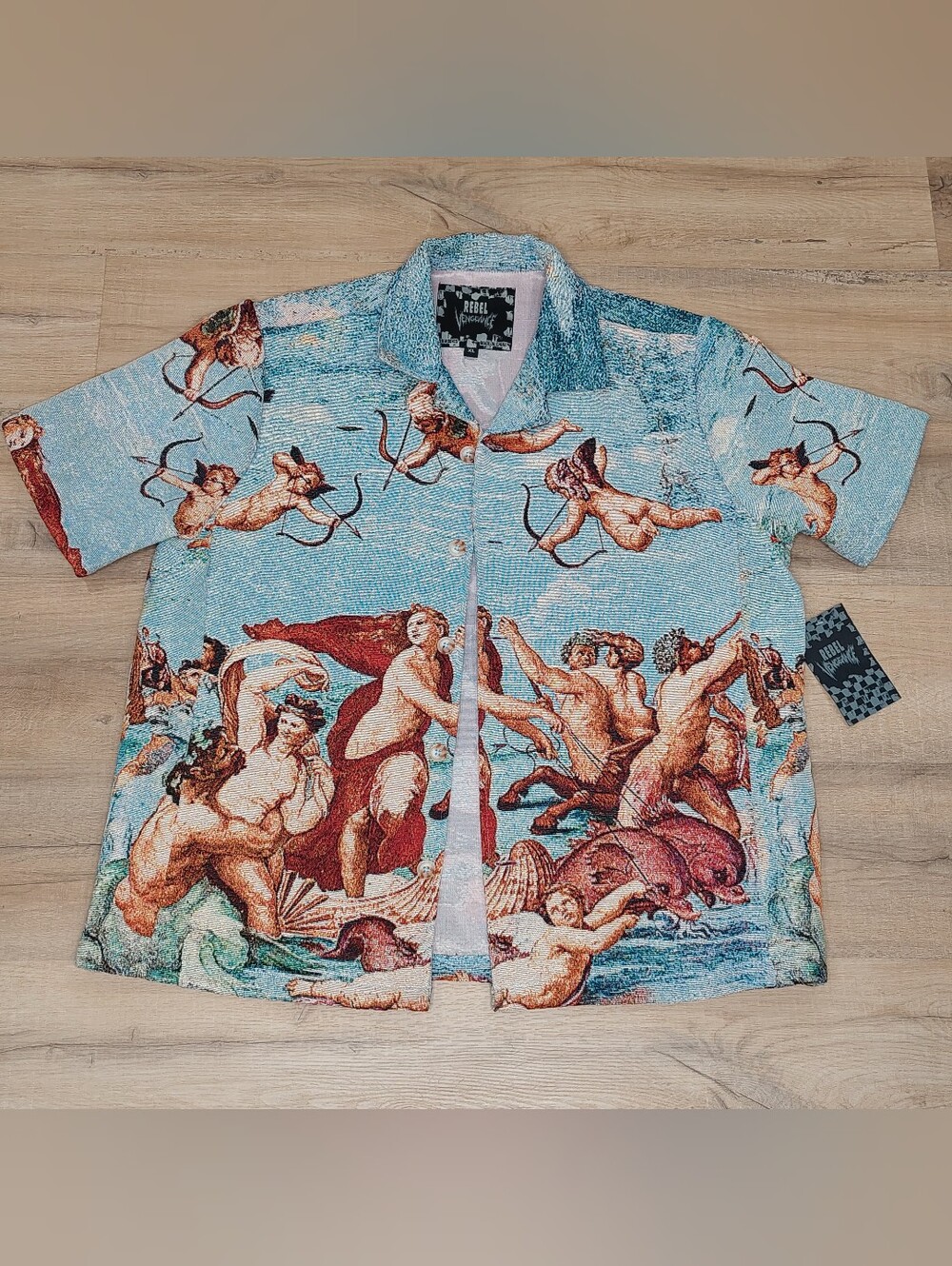 Rebel Vengeance Cherub Print Short-Sleeve Shirt NWT